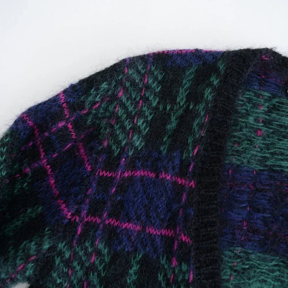 Vintage 90 Heritage House Navy And Pink 63% Mohair Wool Knit Button Up Sweater M - Picture 12 of 14